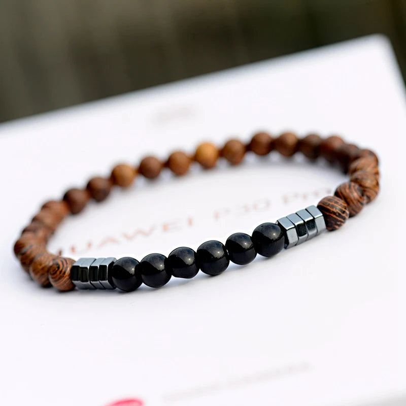 6MM Natural Wood & Lava Stone Bracelet