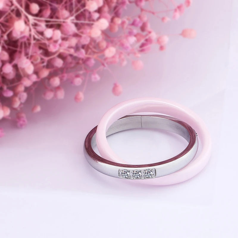 Stainless Steel Pink Zircon Ring