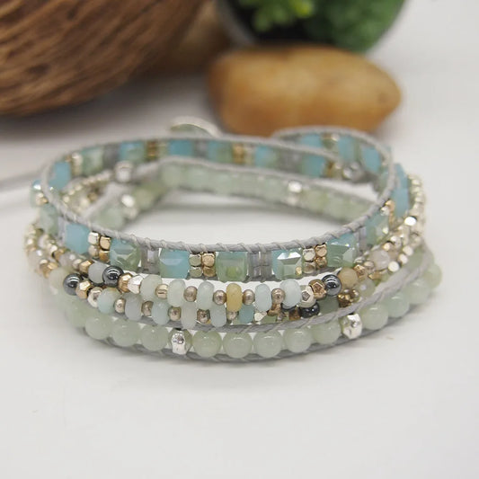 Amazonite Triple Wrap Beaded Bracelet