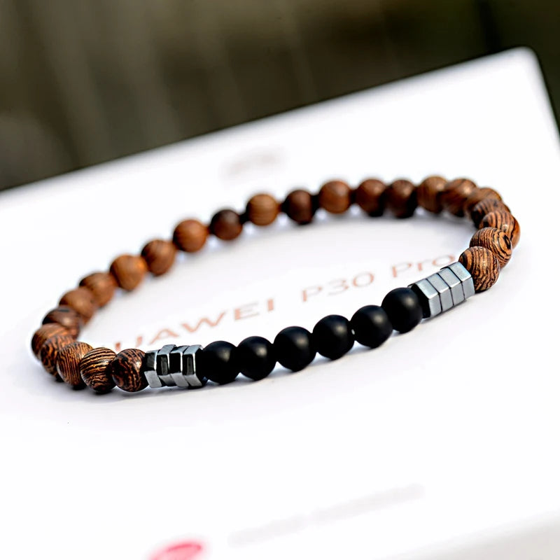 6MM Natural Wood & Lava Stone Bracelet