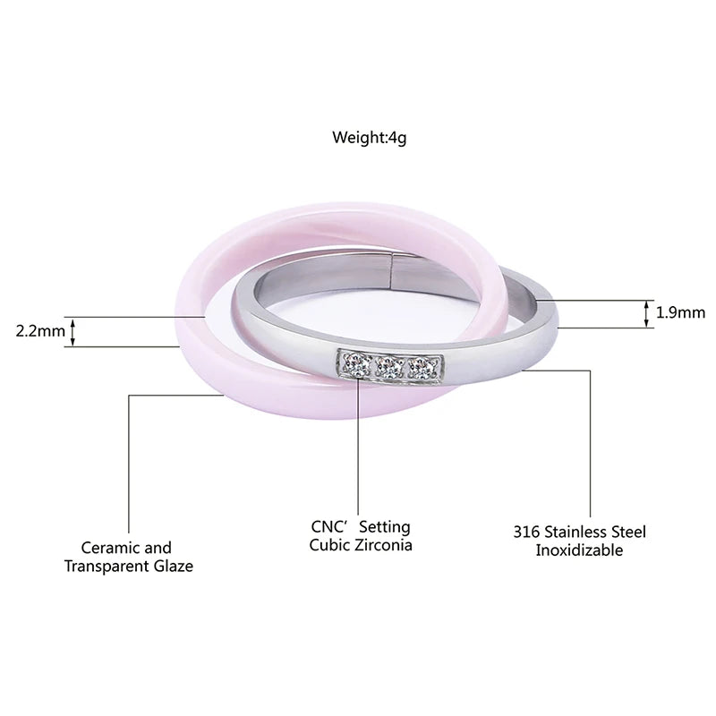 Stainless Steel Pink Zircon Ring