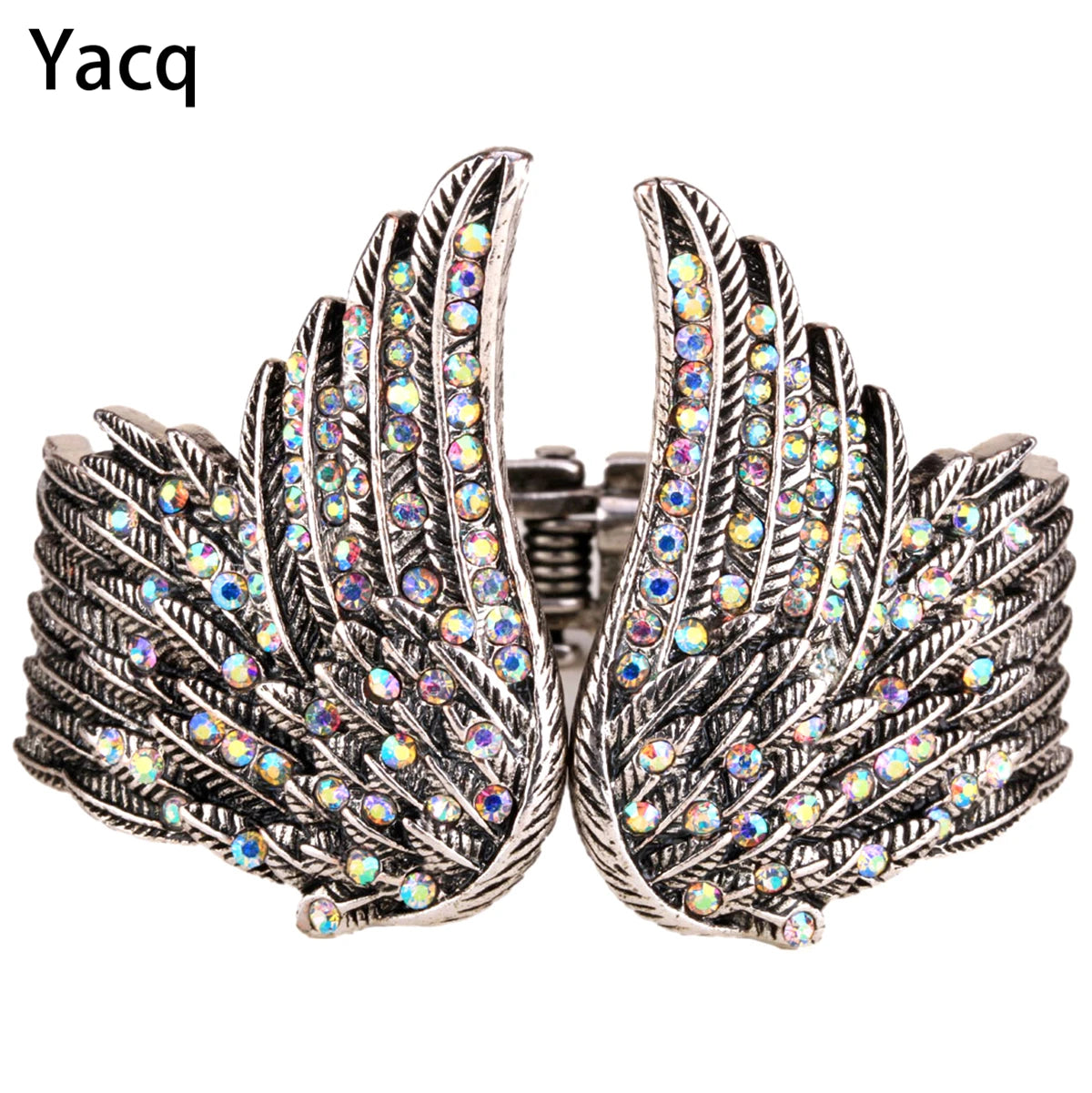 YACQ Angel Wing Bangle – Antique Gold & Silver Crystal Bracelet