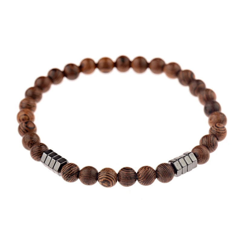 6MM Natural Wood & Lava Stone Bracelet