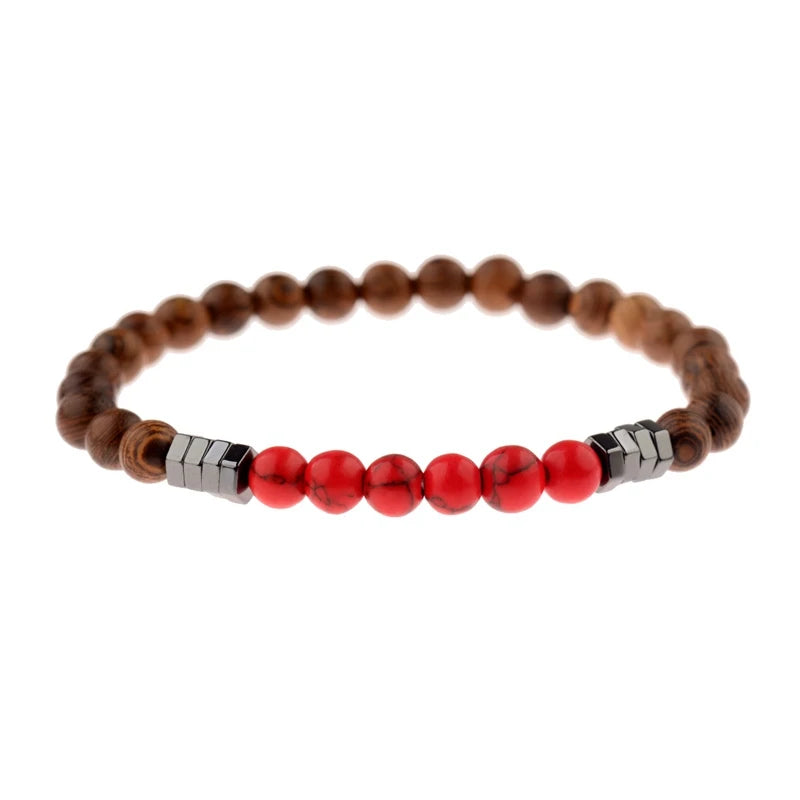 6MM Natural Wood & Lava Stone Bracelet