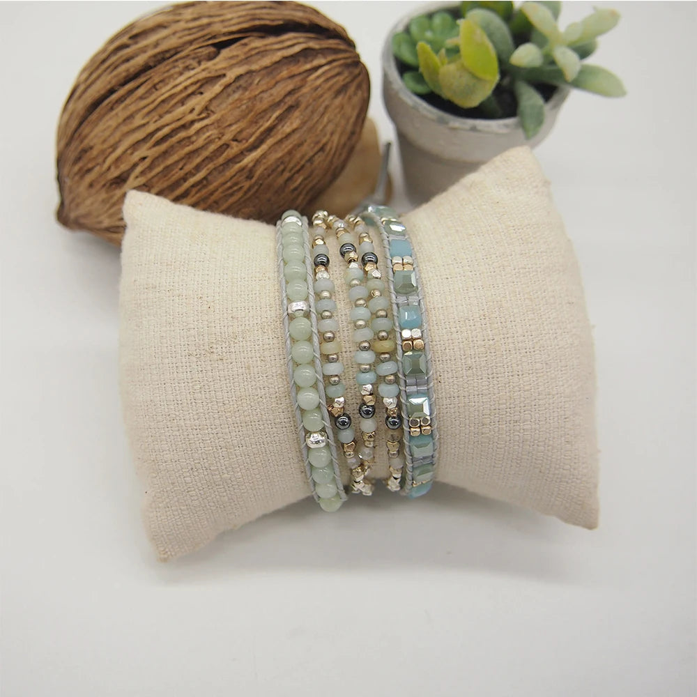 Amazonite Triple Wrap Beaded Bracelet