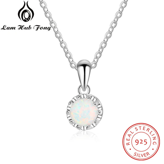 925 Sterling Silver Flower Pendant Necklace with White Opal