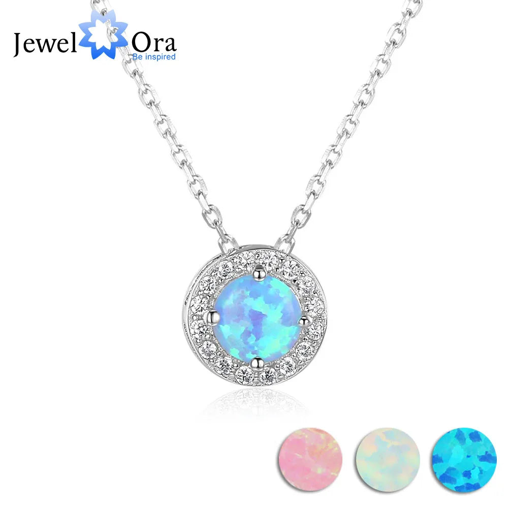 Elegant Round Blue Opal Pendant Necklace