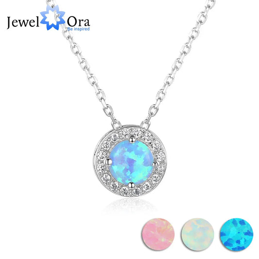 Elegant Round Blue Opal Pendant Necklace