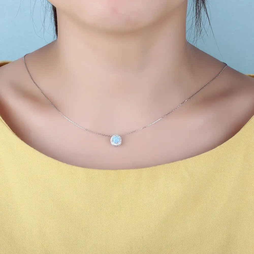 Elegant Round Blue Opal Pendant Necklace