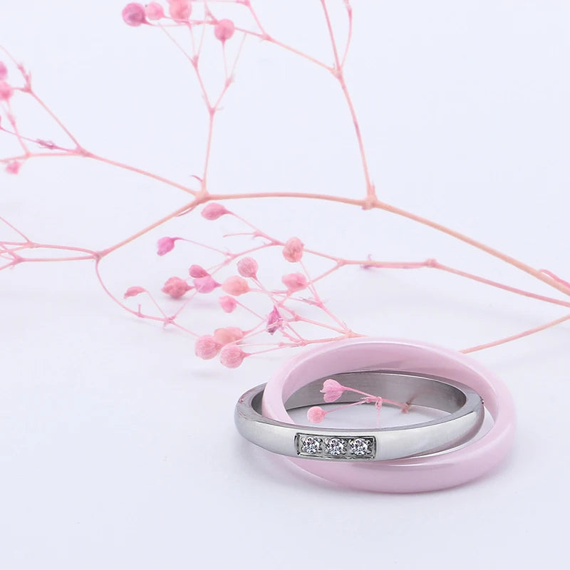 Stainless Steel Pink Zircon Ring