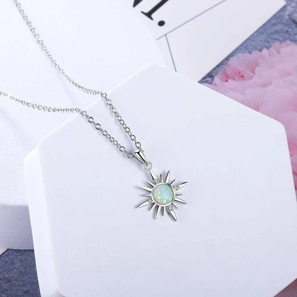 Luxury Silver Sun Pendant Necklace