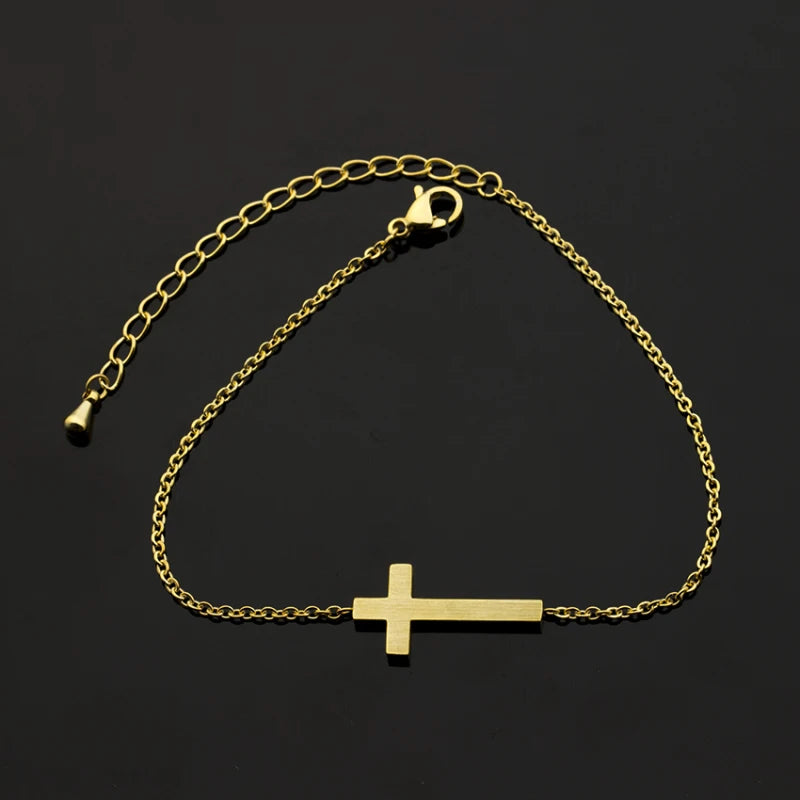 Gold Stainless Steel Cross Bracelet – Punk Jewelry