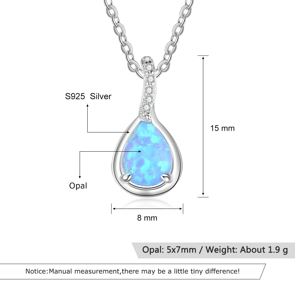 925 Sterling Silver Water Drop Opal Pendant Necklace