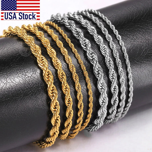 Stainless Steel Twisted Rope Chain Bracelet