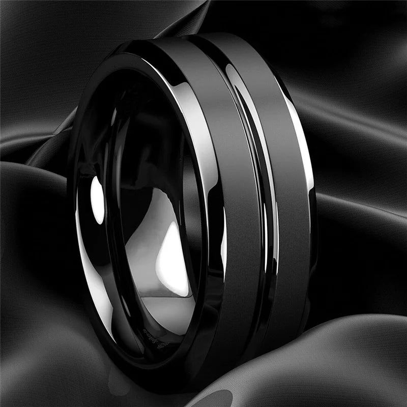 8mm Black Matte Stainless Steel Ring