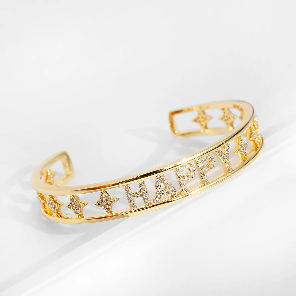 Luxury Gold Zircon Bangle – Star & Evil Eye Bracelet for Women