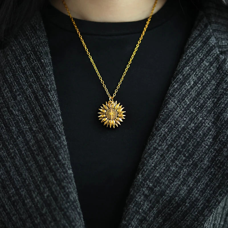 Sunflower Necklaces For Women Gold Color Necklace You are my sunshine Open Locket Sunflower Pendant Necklace Jewelry Gift