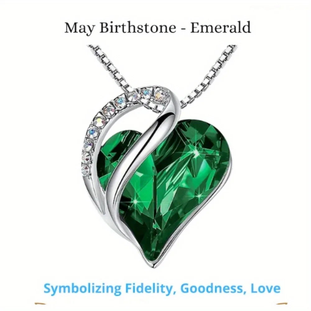 Leafael Infinity Love Heart Pendant Necklace with Birthstone Crystals