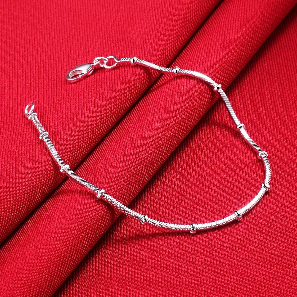 925 Sterling Silver Snake Bone Beads Chain Bracelet