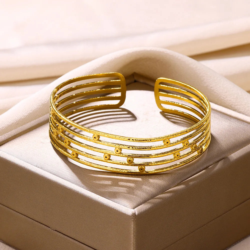 Stainless Steel Hollow Bangle – Classic Gold Snake Bracelet