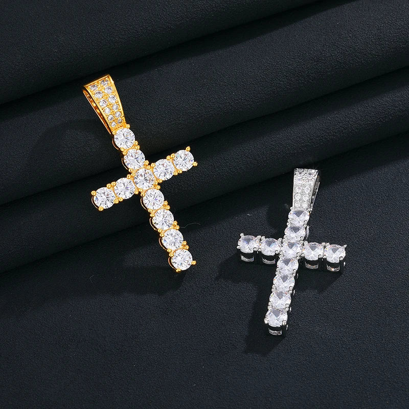 5mm Tennis Cross Pendant Hip Hop Jewelry Fully Moissanite Pendant Necklace With Fine Jewelry Tennis Chain