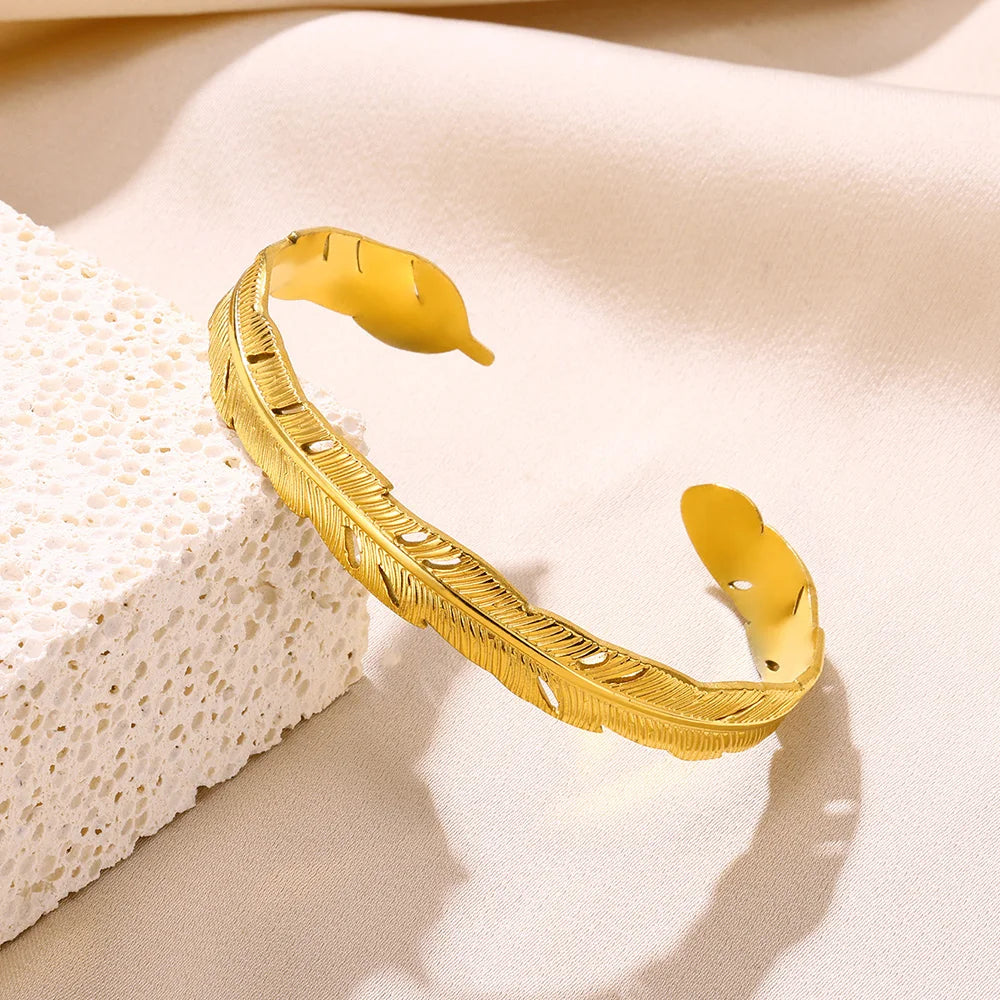 Stainless Steel Hollow Bangle – Classic Gold Snake Bracelet