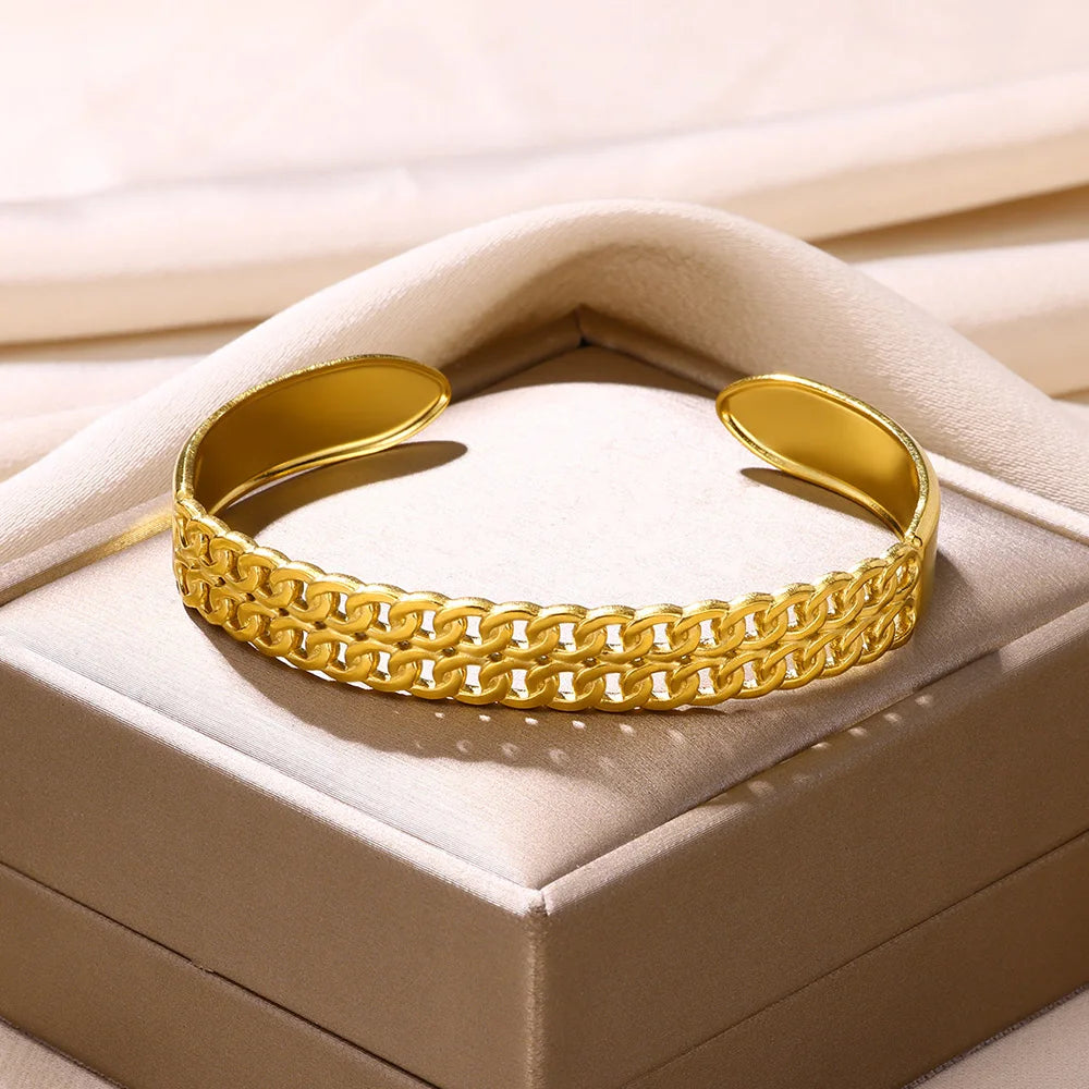 Stainless Steel Hollow Bangle – Classic Gold Snake Bracelet