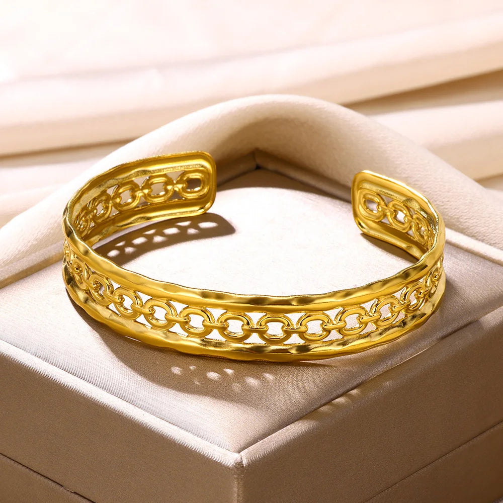 Stainless Steel Hollow Bangle – Classic Gold Snake Bracelet