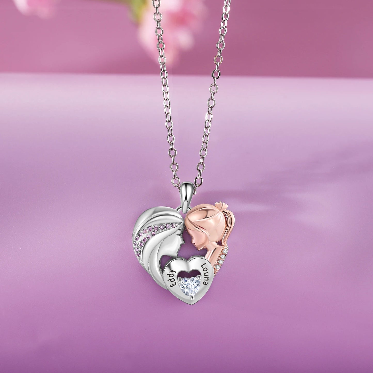 Personalized Mother-Daughter Heart Necklace