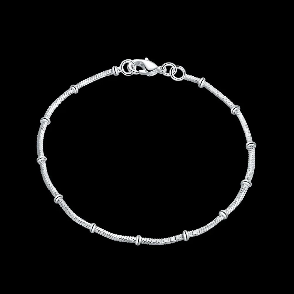 925 Sterling Silver Snake Bone Beads Chain Bracelet