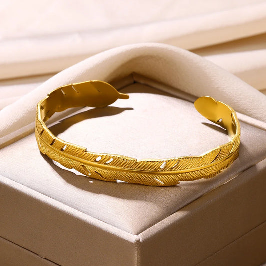 Stainless Steel Hollow Bangle – Classic Gold Snake Bracelet