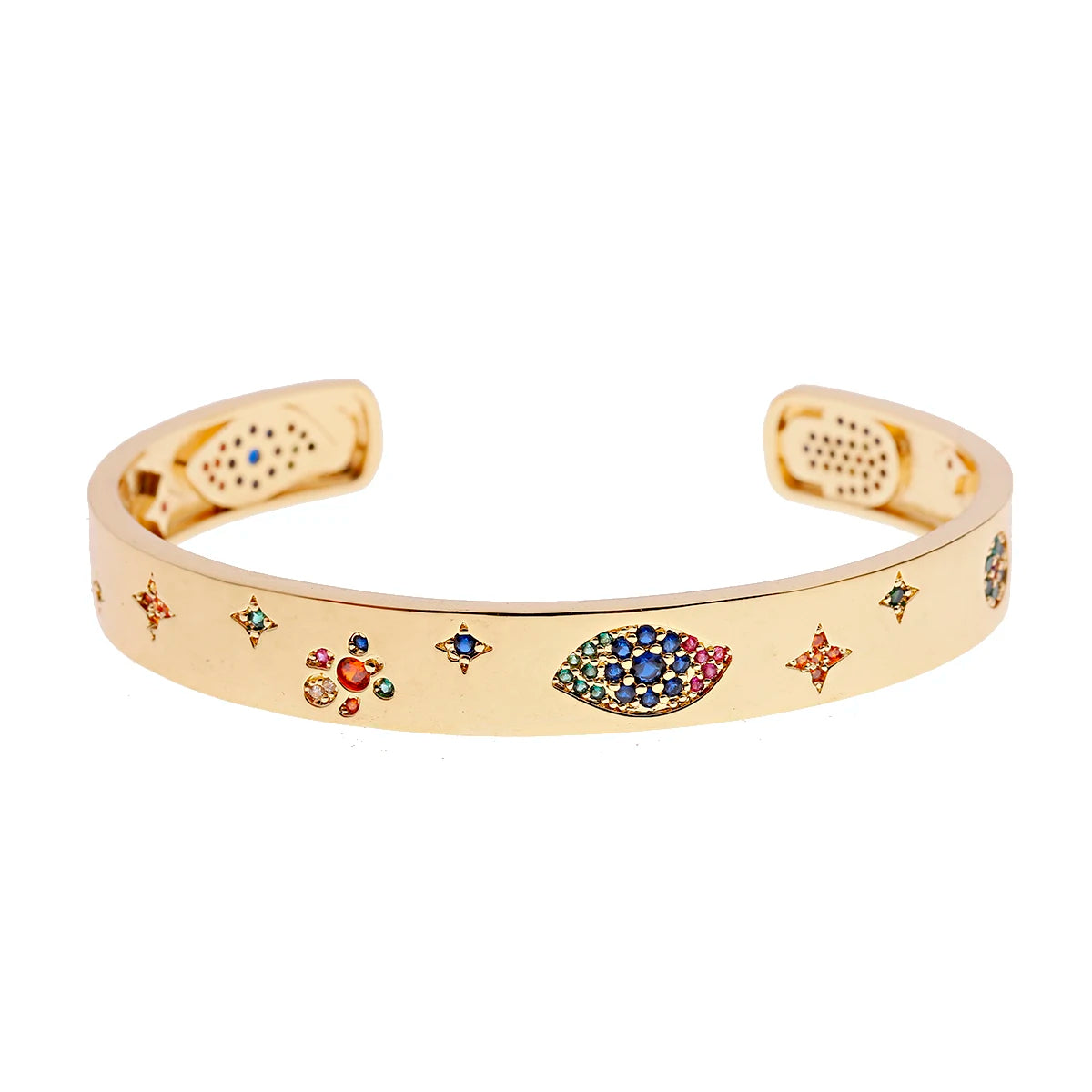 Luxury Gold Zircon Bangle – Star & Evil Eye Bracelet for Women