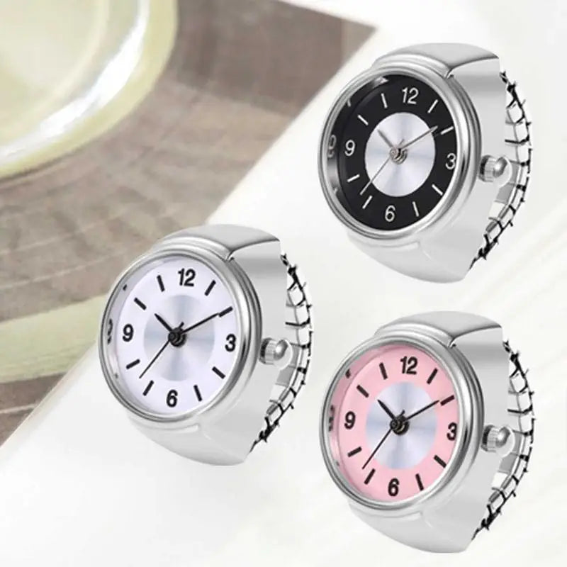 Round Simple Finger Watch Ring Mini Elastic Strap Alloy Watches Couple Rings Jewelry Clock Retro Roman QuartzWatch Rings