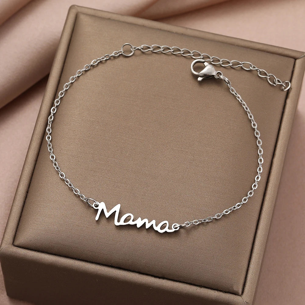 Stainless Steel "Mama" Pendant Bracelet