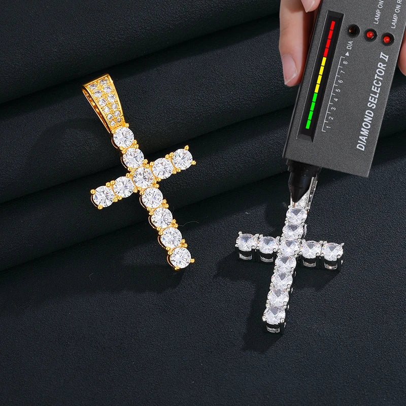 5mm Tennis Cross Pendant Hip Hop Jewelry Fully Moissanite Pendant Necklace With Fine Jewelry Tennis Chain