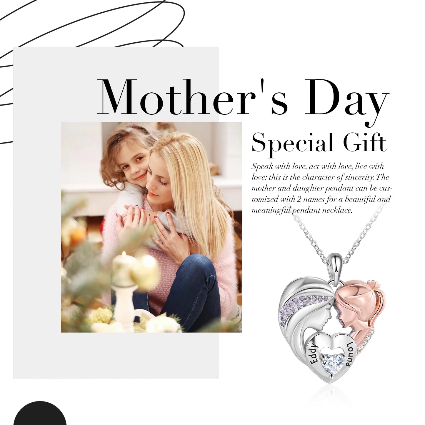 Personalized Mother-Daughter Heart Necklace