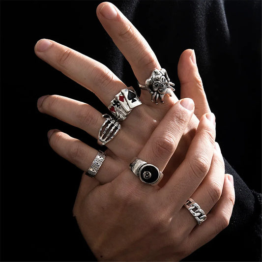 6-Piece Punk Skull & Joker Ring Set