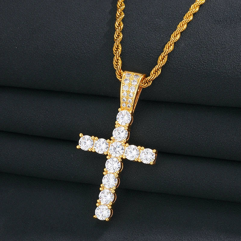 5mm Tennis Cross Pendant Hip Hop Jewelry Fully Moissanite Pendant Necklace With Fine Jewelry Tennis Chain