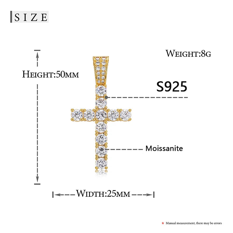 5mm Tennis Cross Pendant Hip Hop Jewelry Fully Moissanite Pendant Necklace With Fine Jewelry Tennis Chain