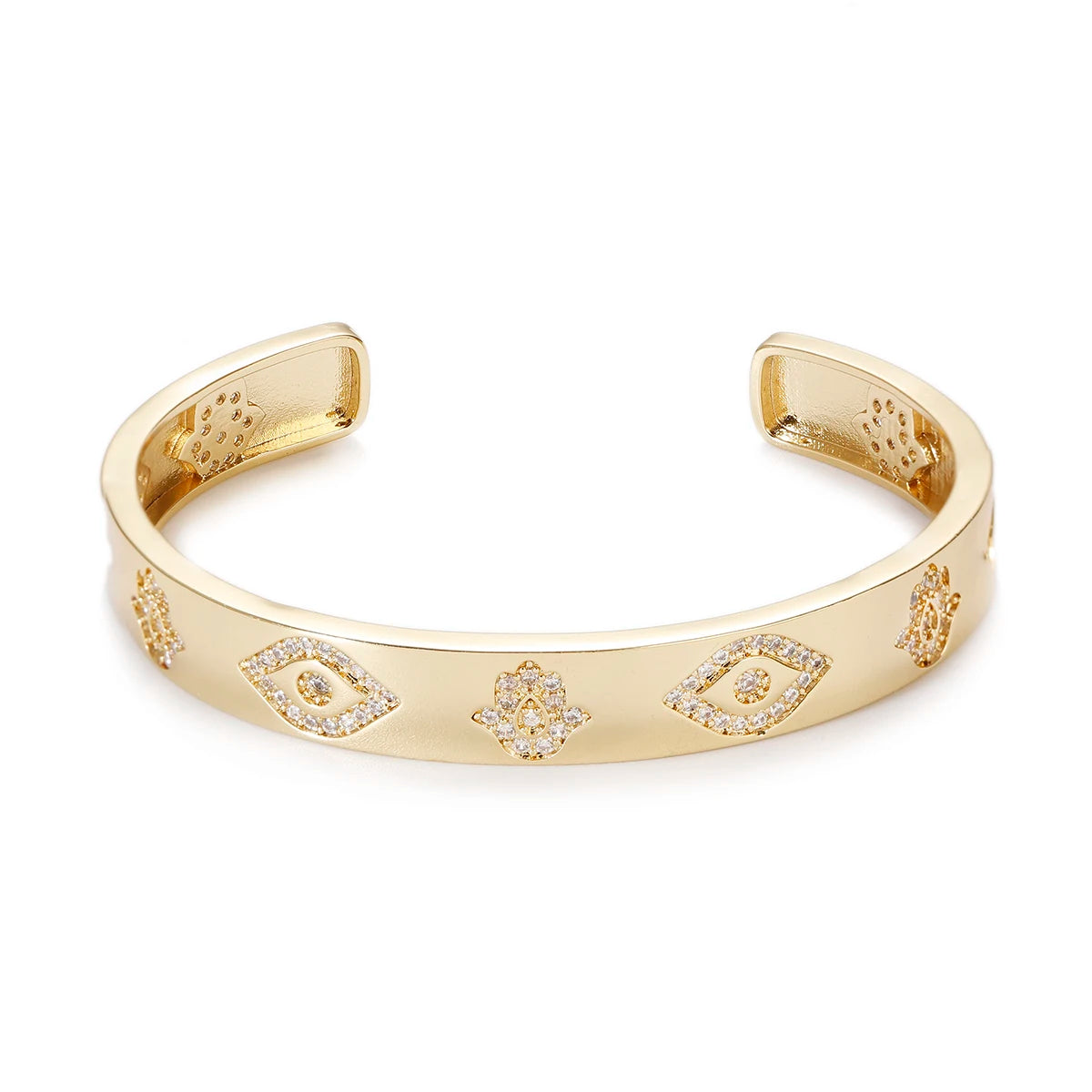 Luxury Gold Zircon Bangle – Star & Evil Eye Bracelet for Women