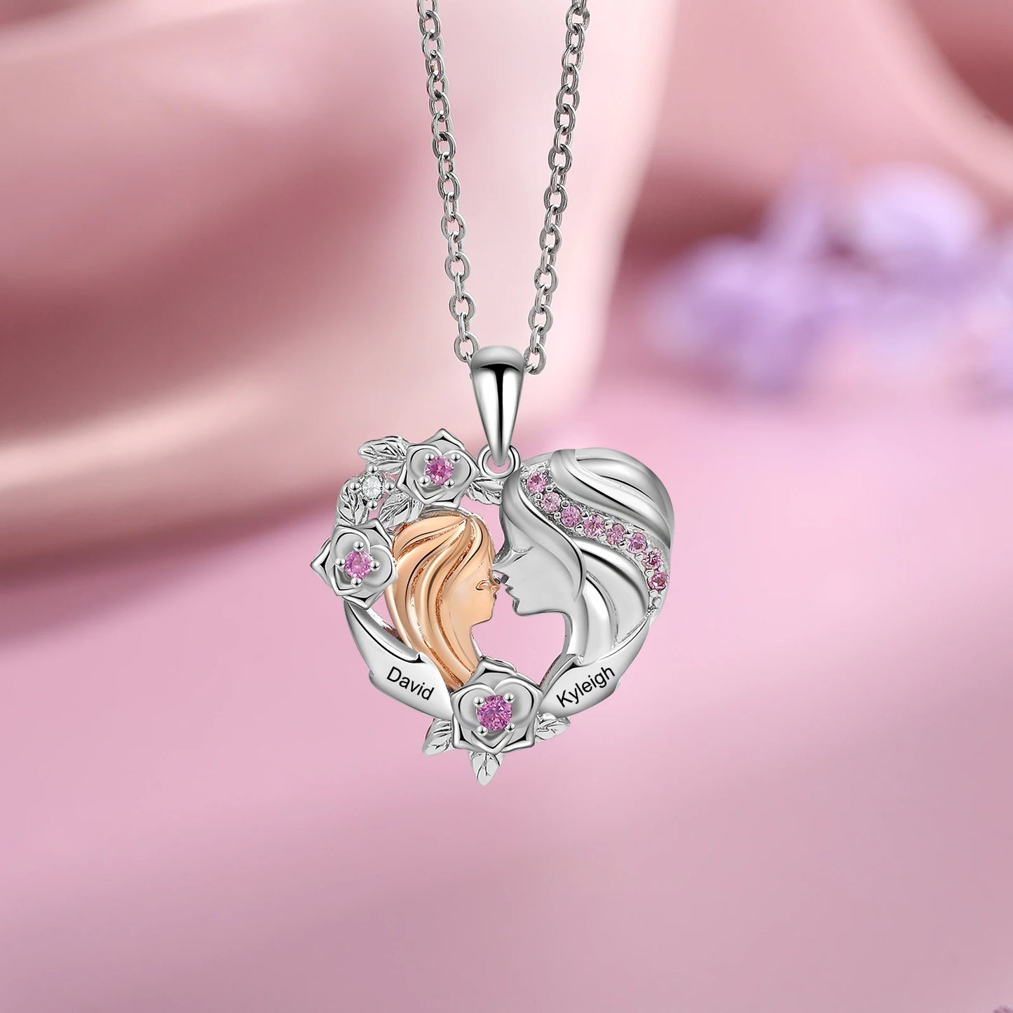 Personalized Mother-Daughter Heart Necklace