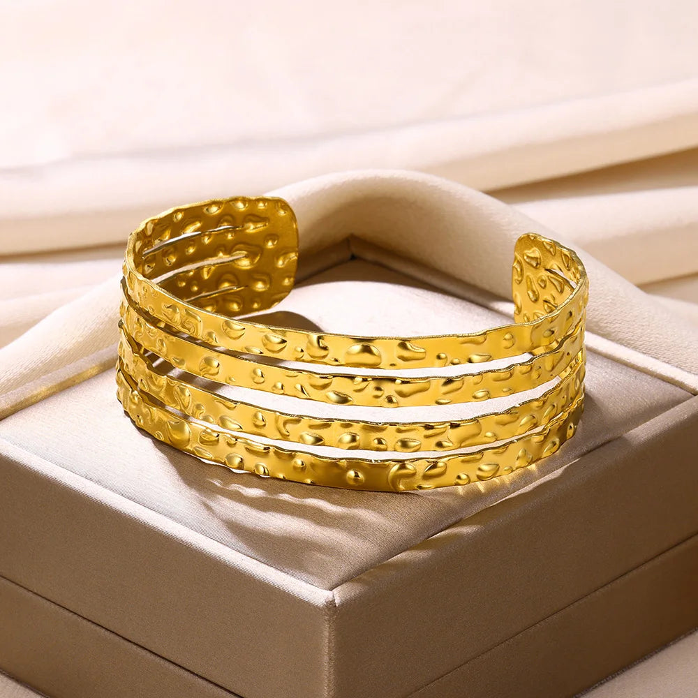 Stainless Steel Hollow Bangle – Classic Gold Snake Bracelet