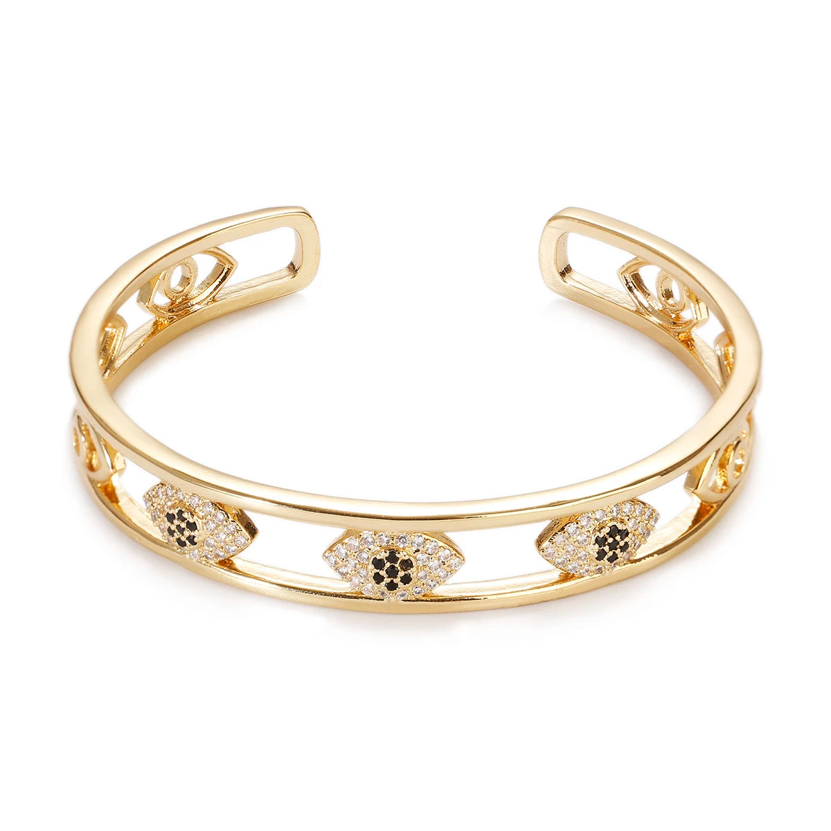 Luxury Gold Zircon Bangle – Star & Evil Eye Bracelet for Women