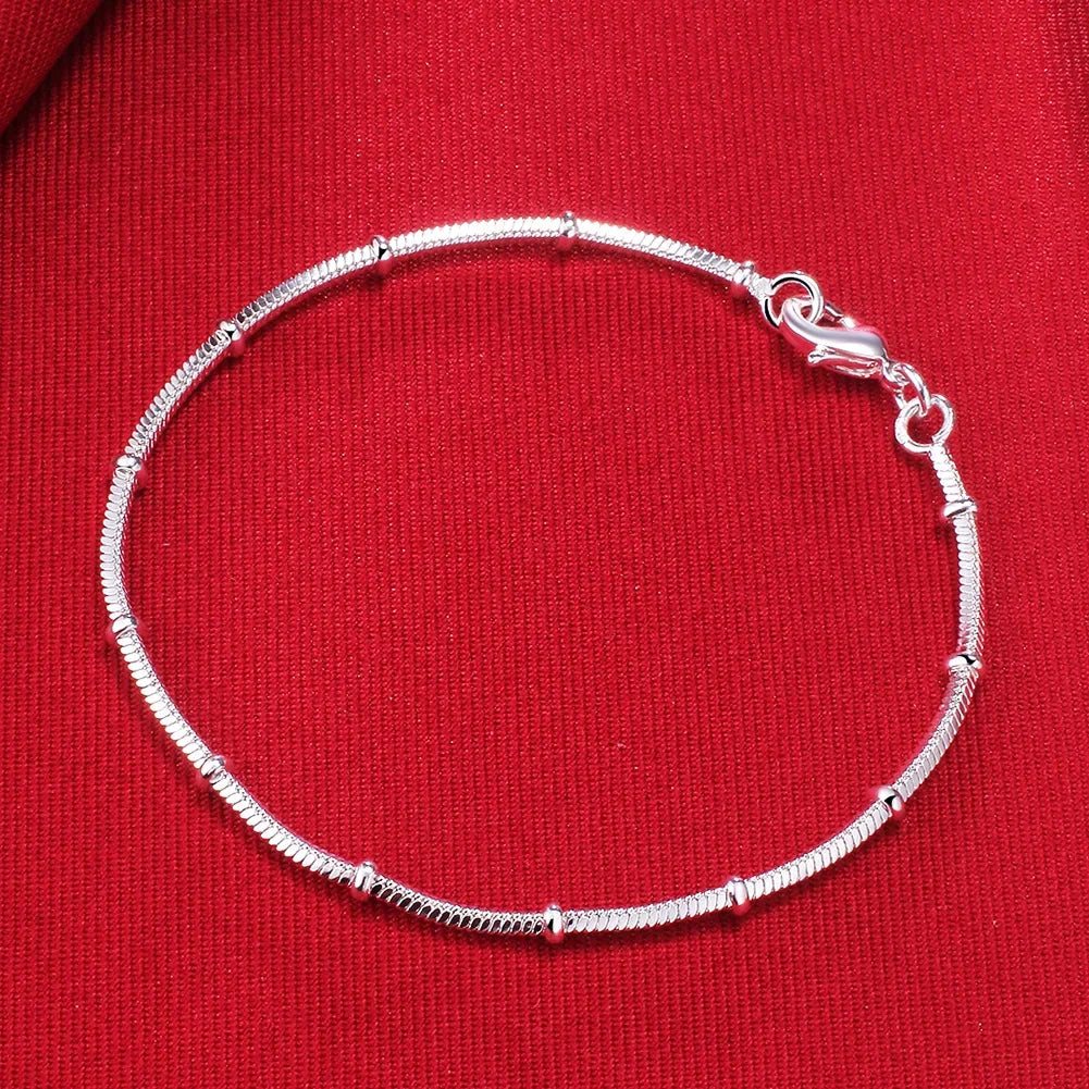 925 Sterling Silver Snake Bone Beads Chain Bracelet