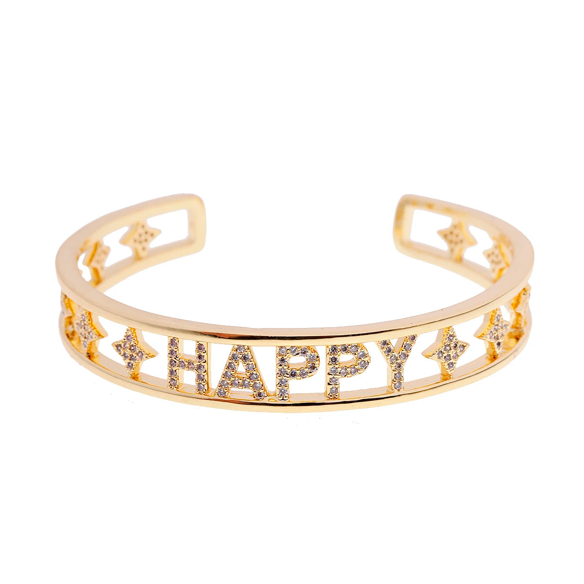 Luxury Gold Zircon Bangle – Star & Evil Eye Bracelet for Women