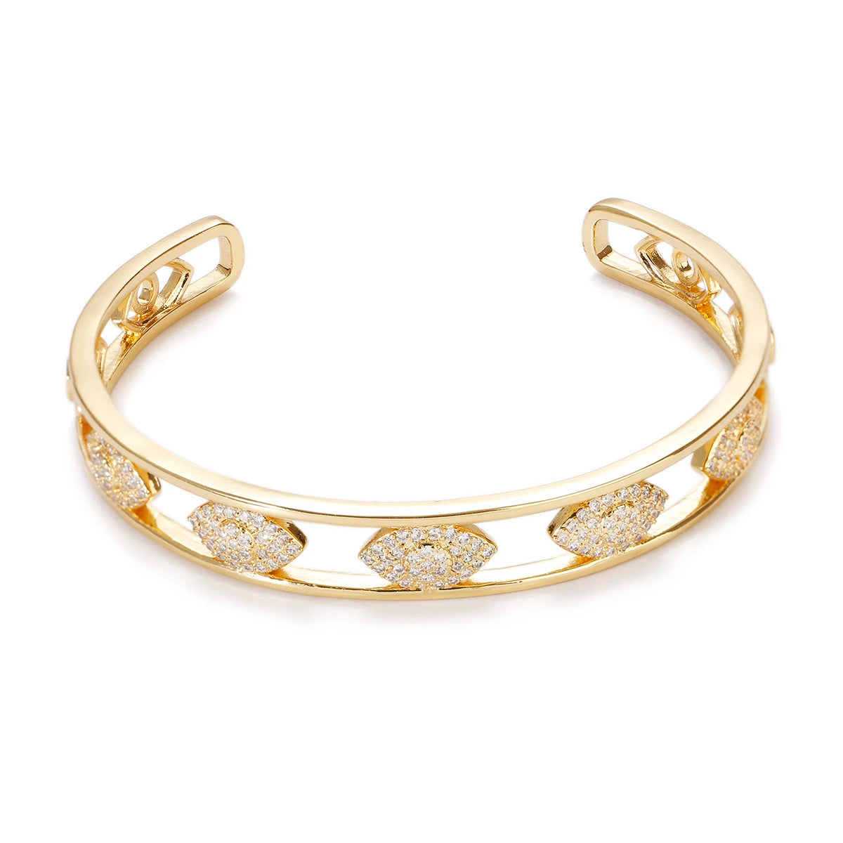 Luxury Gold Zircon Bangle – Star & Evil Eye Bracelet for Women