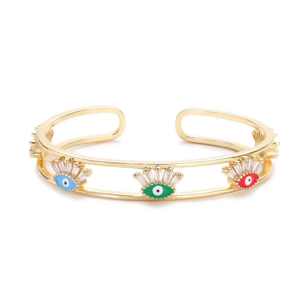 Luxury Gold Zircon Bangle – Star & Evil Eye Bracelet for Women