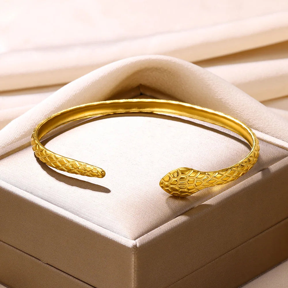 Stainless Steel Hollow Bangle – Classic Gold Snake Bracelet