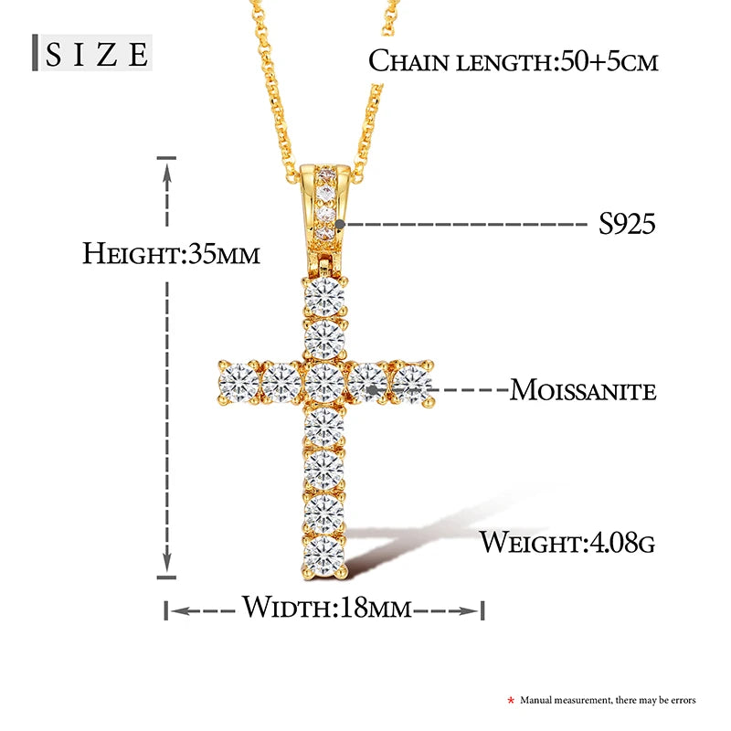 5mm Tennis Cross Pendant Hip Hop Jewelry Fully Moissanite Pendant Necklace With Fine Jewelry Tennis Chain