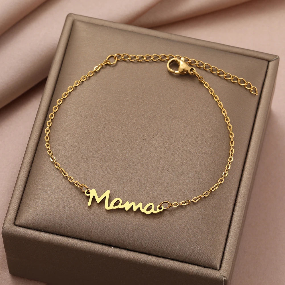 Stainless Steel "Mama" Pendant Bracelet